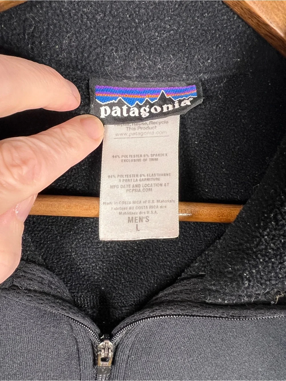VTG Patagonia R1 Polartec Power Dry Black Quarter Zip Fleece Pullover Men L READ